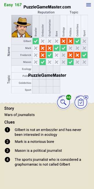 Cross Logic Easy Level 167 Answer [Wars of journalists] » Puzzle Game