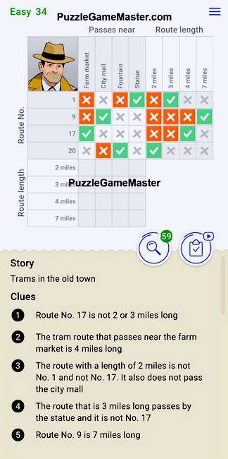 Cross Logic Easy Level 34 Answer [Trams in the old town] » Puzzle Game