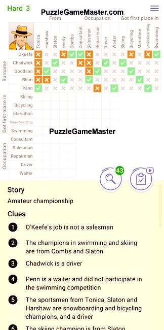 Cross Logic Hard Level 3 Answer Amateur championship Puzzle Game Master