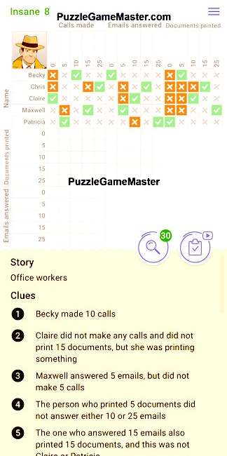 Cross Logic Insane Level 8 Answer [Office workers] » Puzzle Game Master