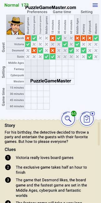 Cross Logic Normal Level 173 Answer For his birthday the detective