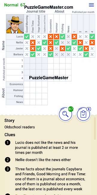 Cross Logic Normal Level 67 Answer Old School readers Puzzle Game