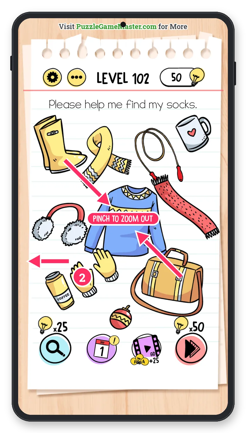 Brain Test: Tricky Puzzles Level 102 answer with steps marked