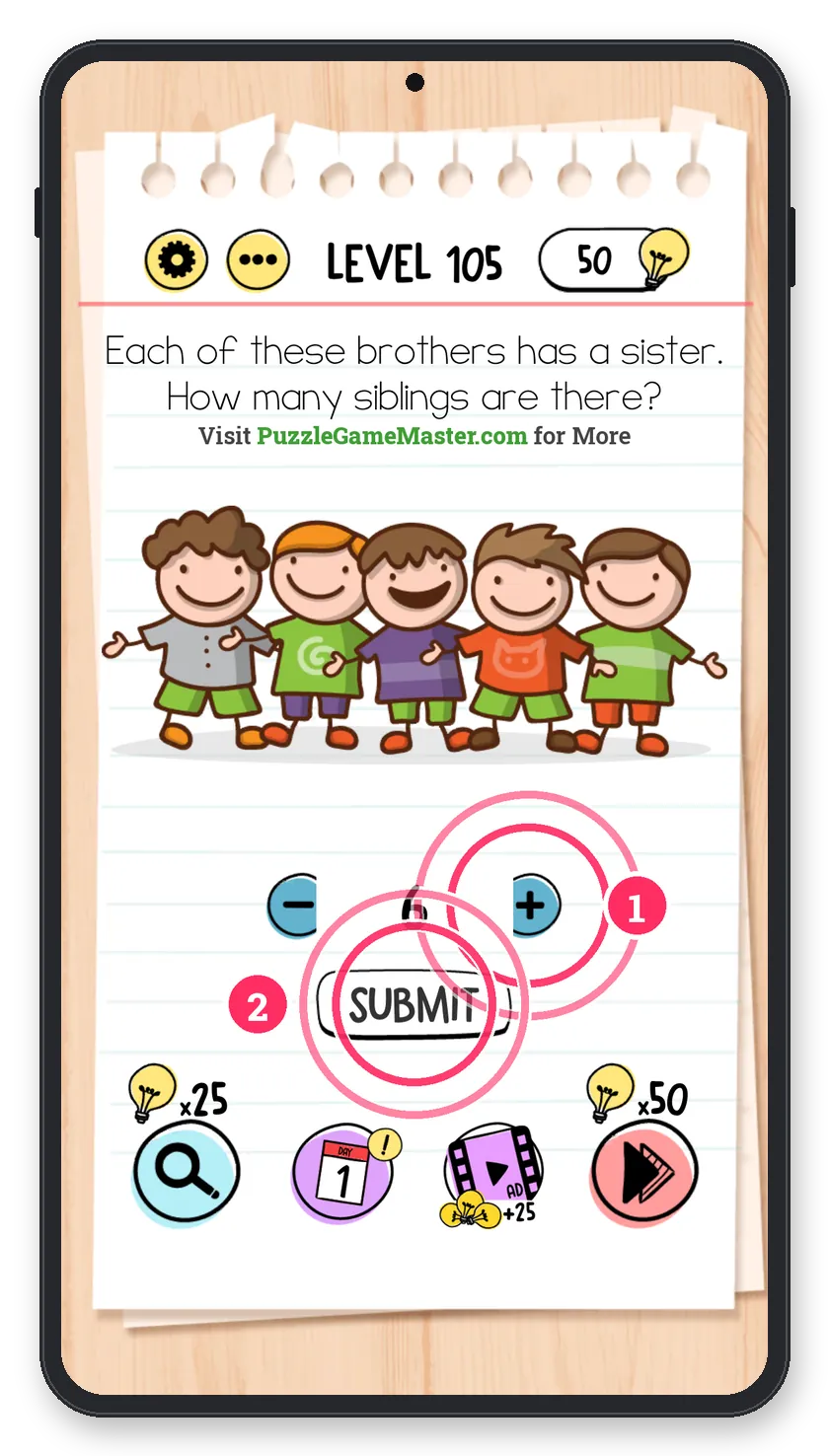 Brain Test: Tricky Puzzles Level 105 answer with steps marked