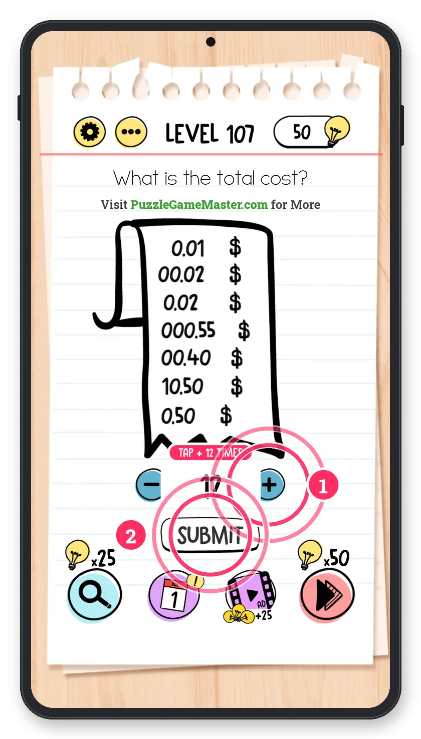 Brain Test: Tricky Puzzles Level 107 answer with steps marked