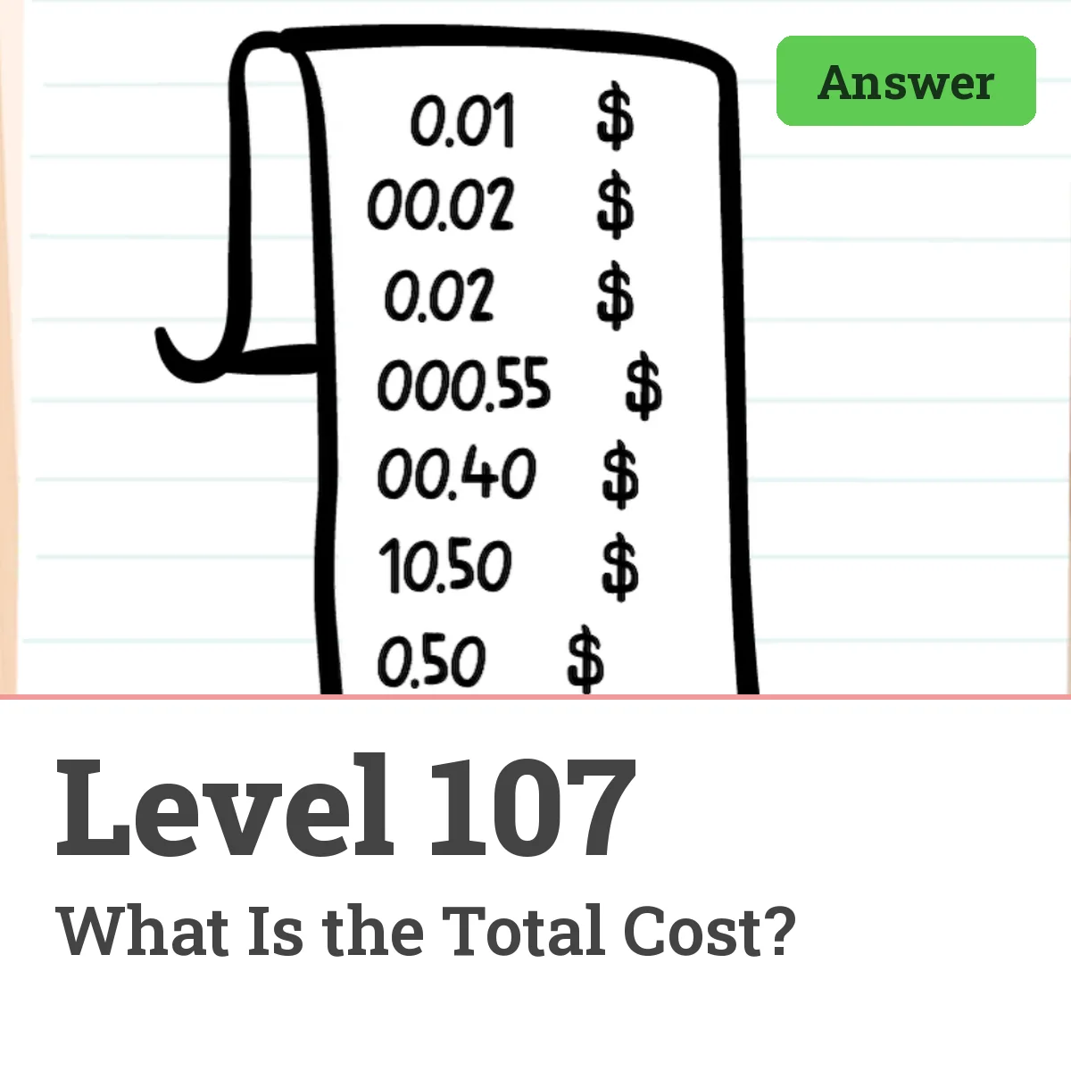 Brain Test: Tricky Puzzles Level 107 answer – What Is the Total Cost?