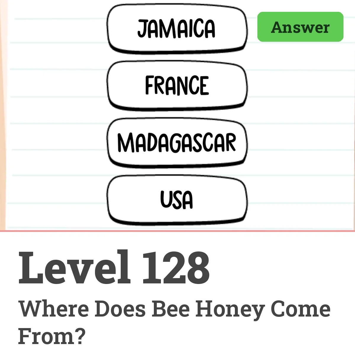 Brain Test: Tricky Puzzles Level 128 answer – Where Does Bee Honey Come From?