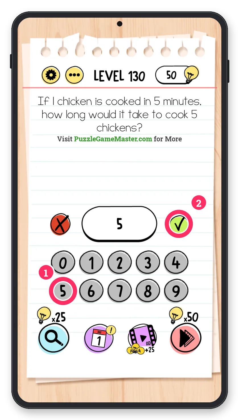 Brain Test: Tricky Puzzles Level 130 answer with steps marked