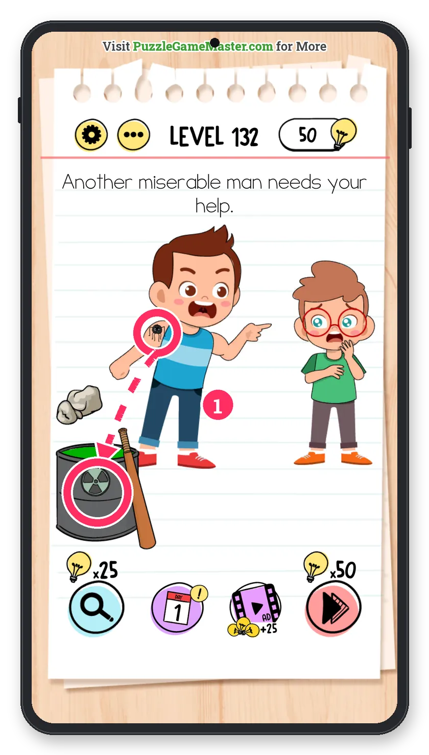 Brain Test: Tricky Puzzles Level 132 step 1: Dip the spider