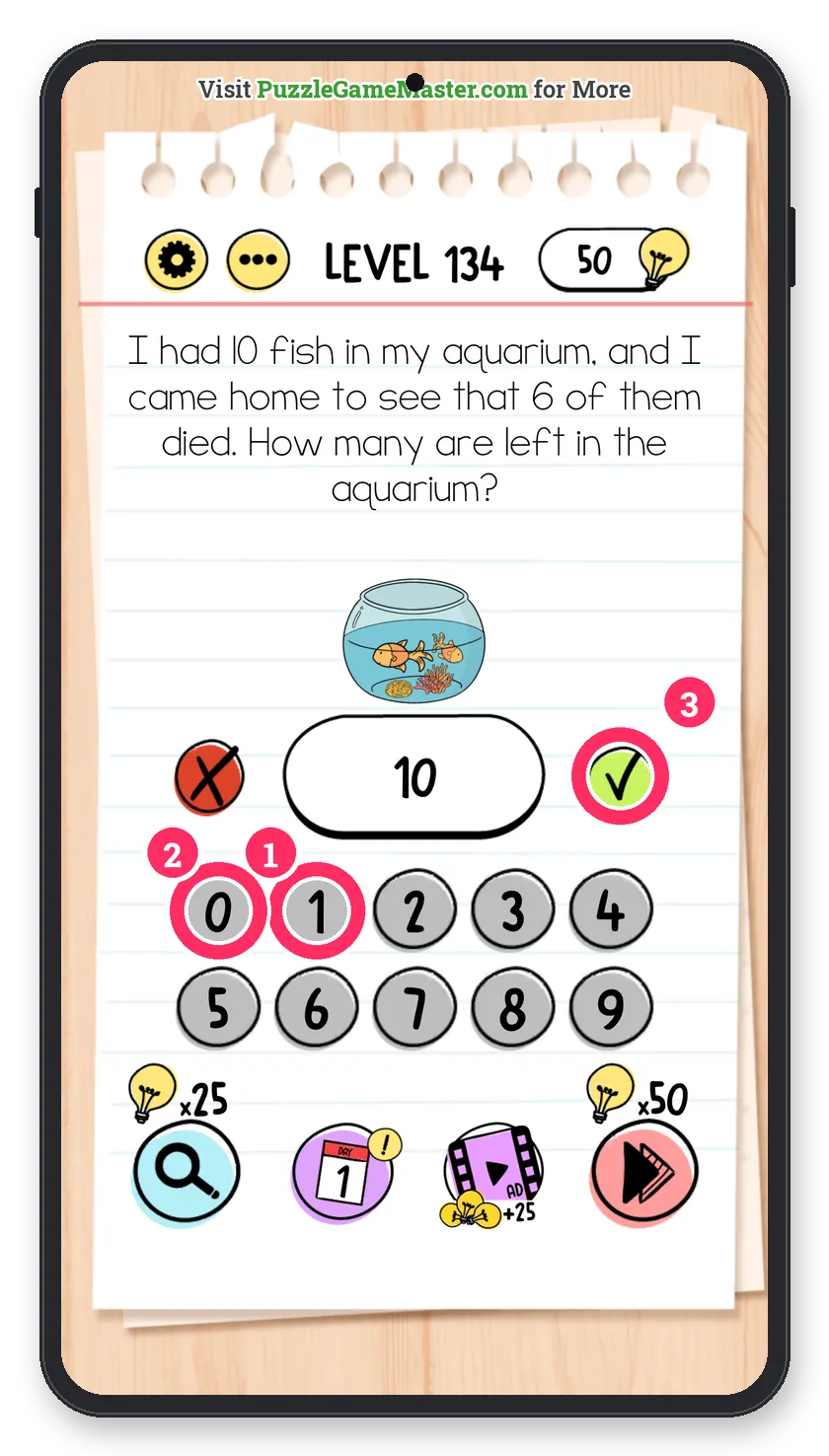 Brain Test: Tricky Puzzles Level 134 answer with steps marked