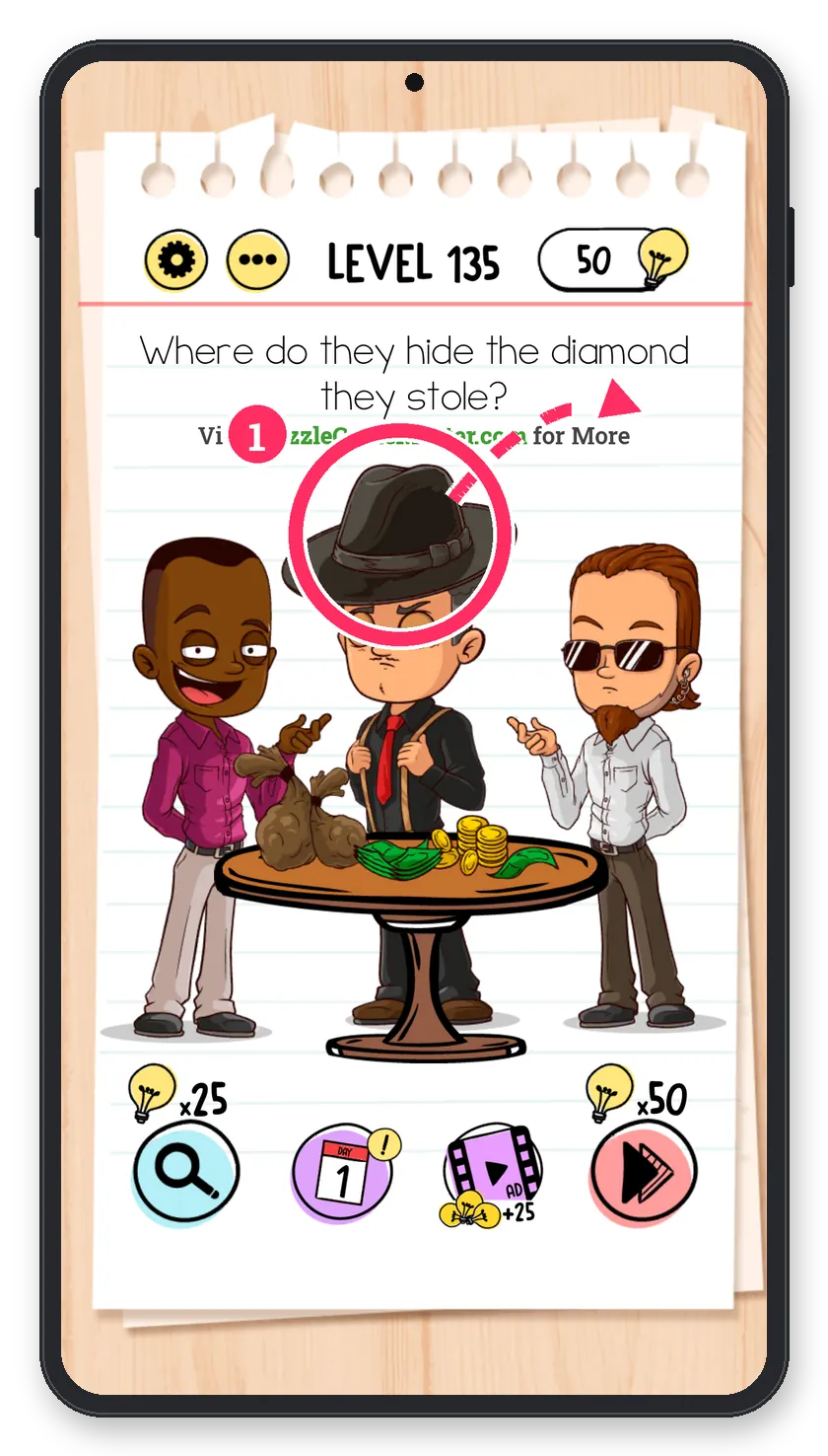 Brain Test: Tricky Puzzles Level 135 step 1: Take off the hat
