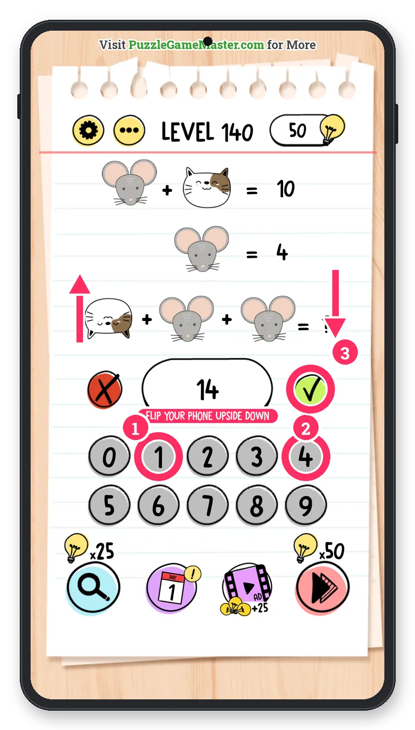 Brain Test: Tricky Puzzles Level 140 answer with steps marked