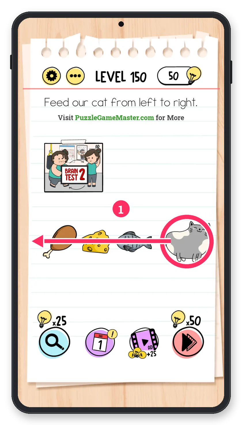 Brain Test: Tricky Puzzles Level 150 answer with steps marked