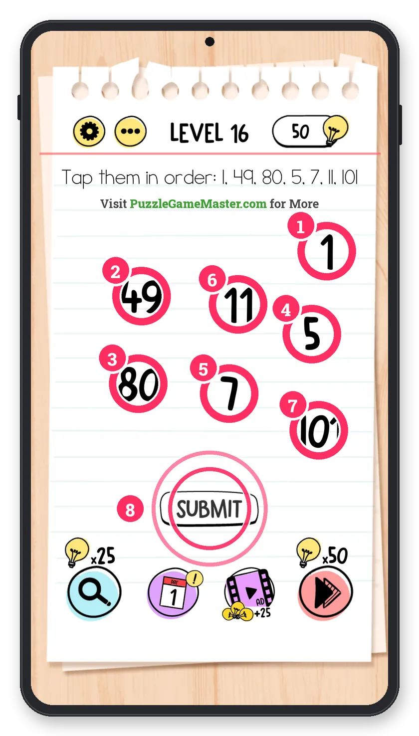 Brain Test: Tricky Puzzles Level 16 answer with steps marked