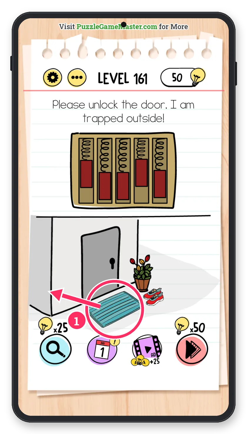 Brain Test: Tricky Puzzles Level 161 step 1: Move the doormat