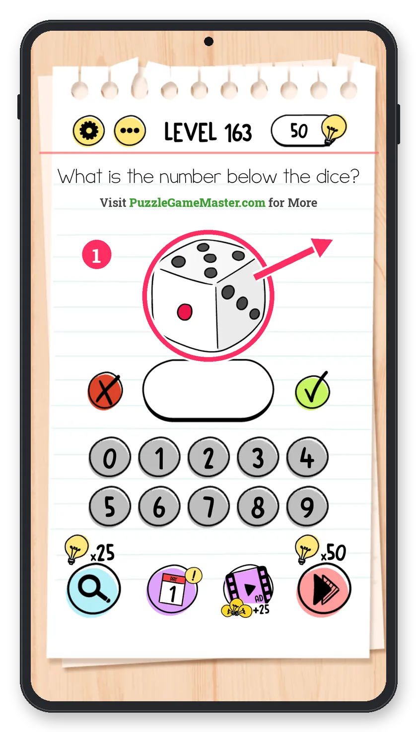 Brain Test: Tricky Puzzles Level 163 step 1: Move the dice