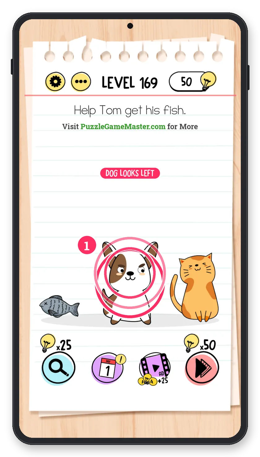 Brain Test: Tricky Puzzles Level 169 step 1: Make the dog look left
