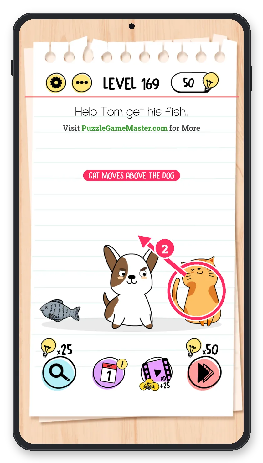 Brain Test: Tricky Puzzles Level 169 step 2: Move the cat up