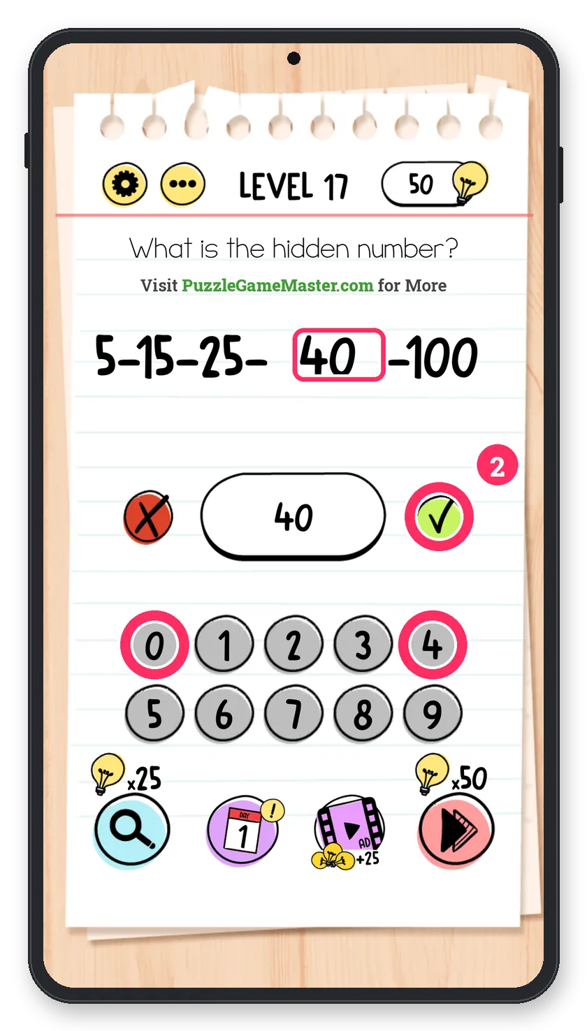 Brain Test: Tricky Puzzles Level 17 step 2: Type 40