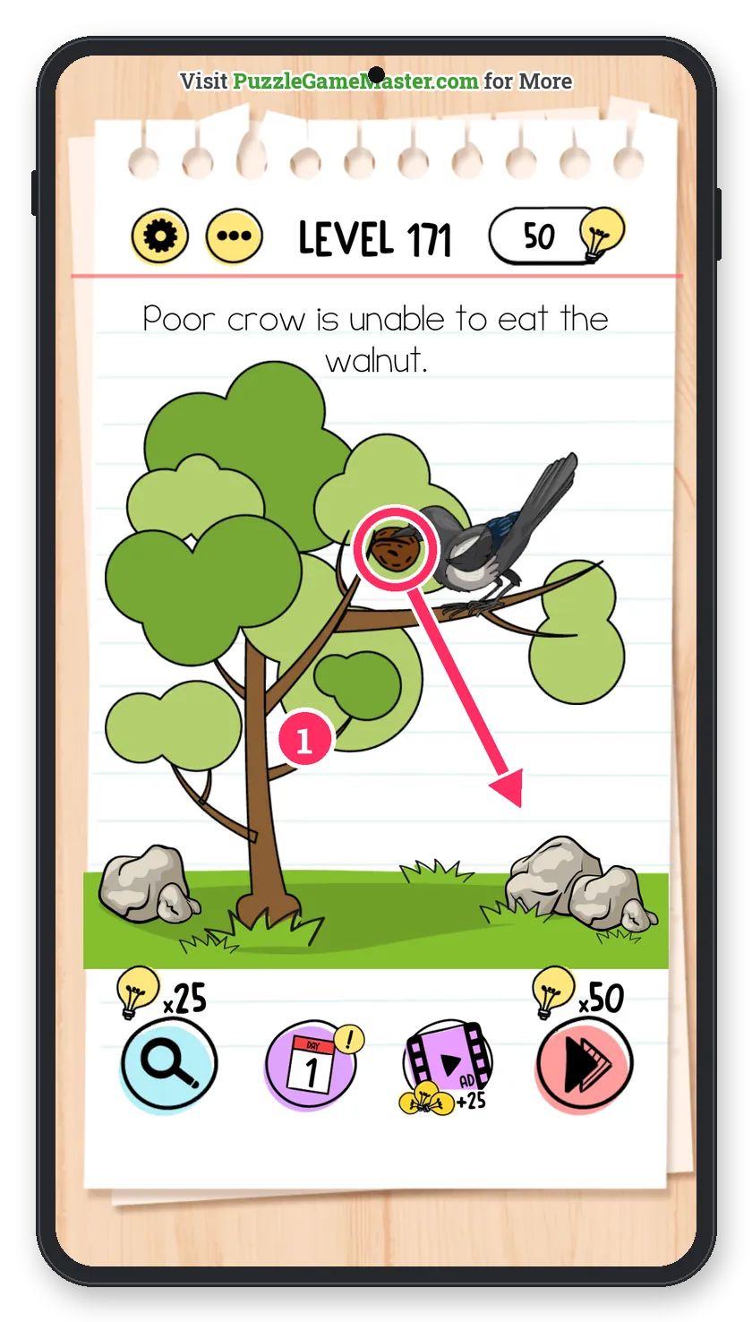 Brain Test: Tricky Puzzles Level 171 step 1: Crack the walnut