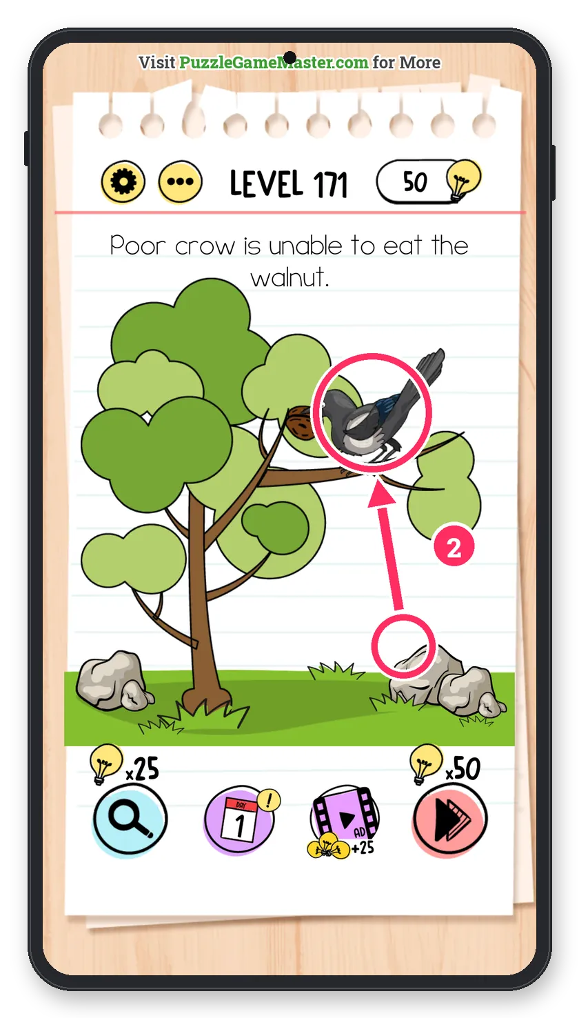 Brain Test: Tricky Puzzles Level 171 step 2: Feed the crow