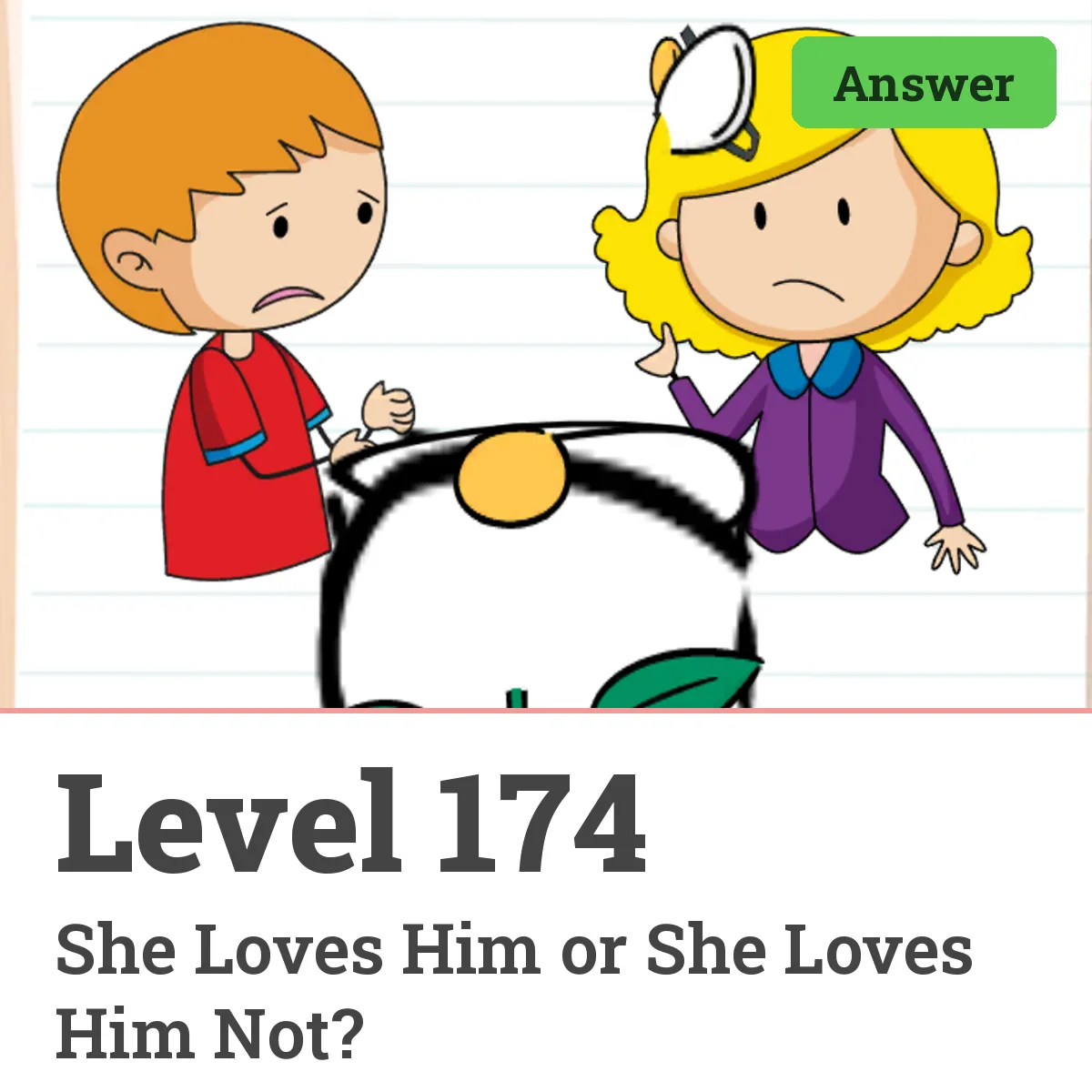 Brain Test: Tricky Puzzles Level 174 answer – She Loves Him or She Loves Him Not?