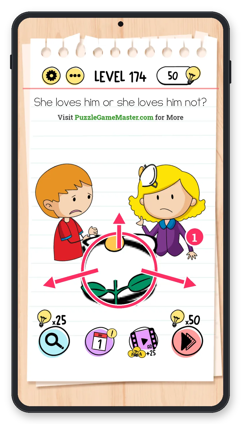 Brain Test: Tricky Puzzles Level 174 step 1: Pluck the flower
