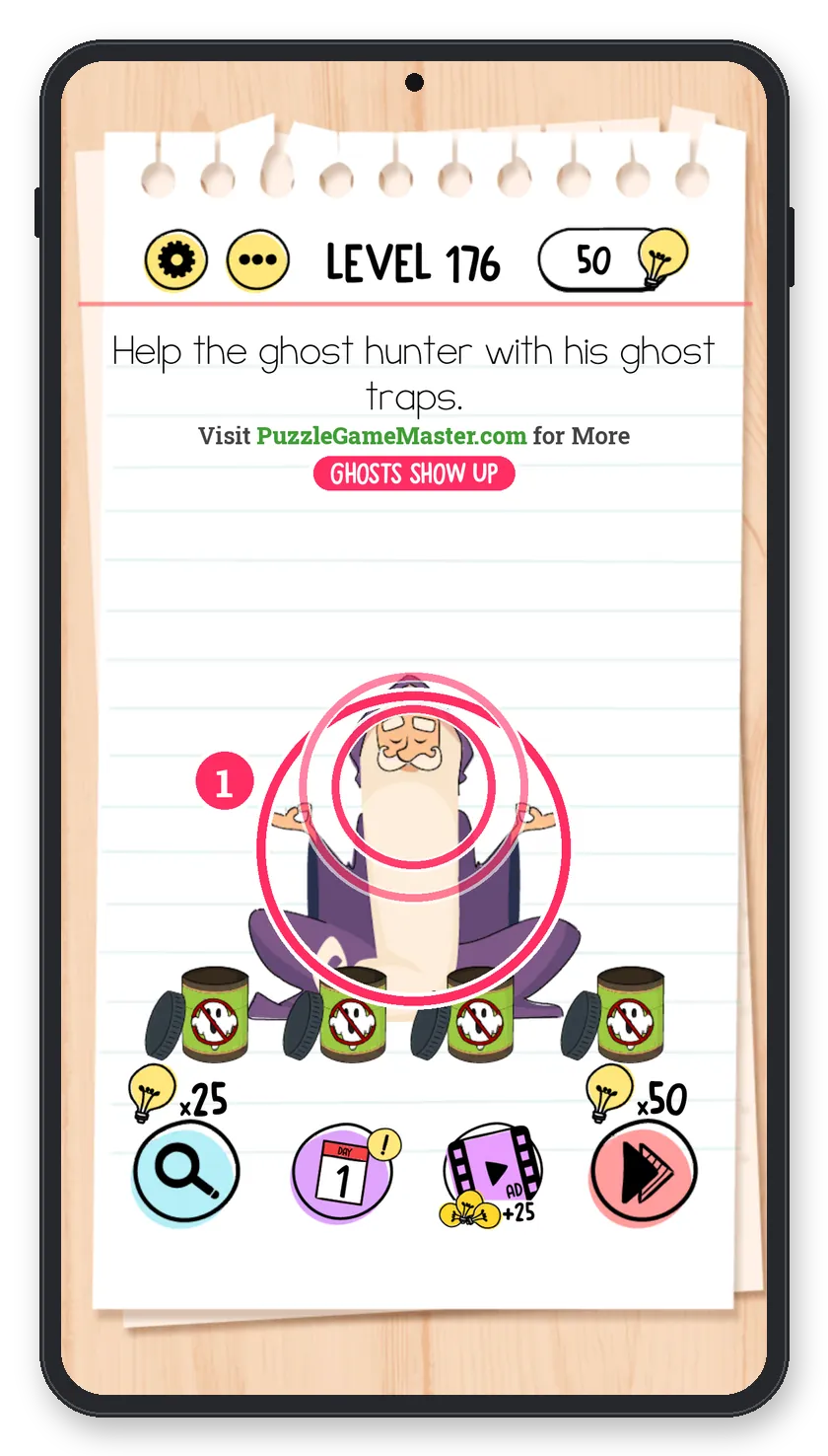 Brain Test: Tricky Puzzles Level 176 step 1: Show the ghosts