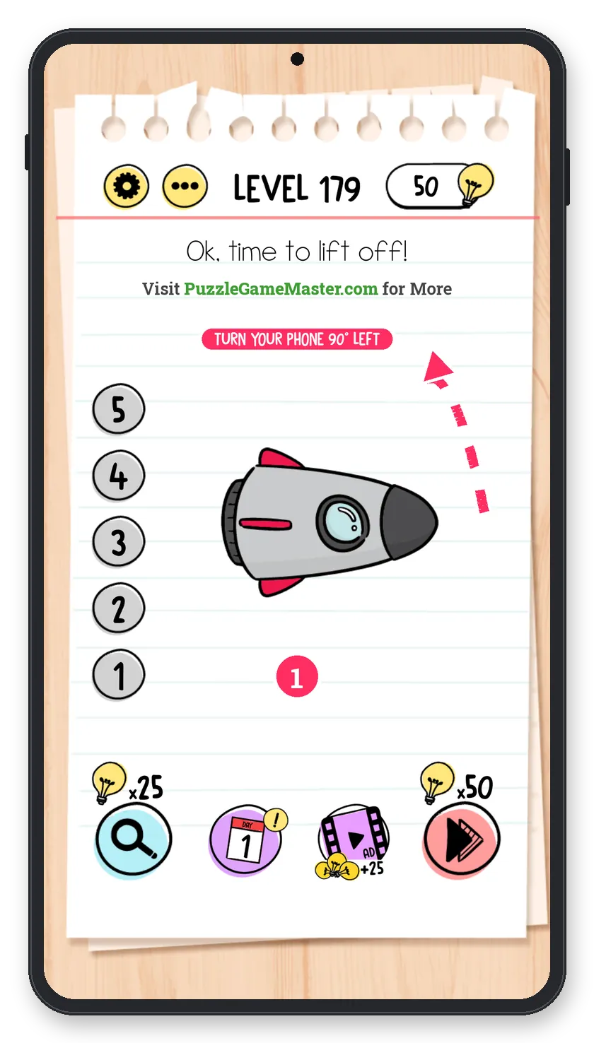 Brain Test: Tricky Puzzles Level 179 step 1: Point the rocket up