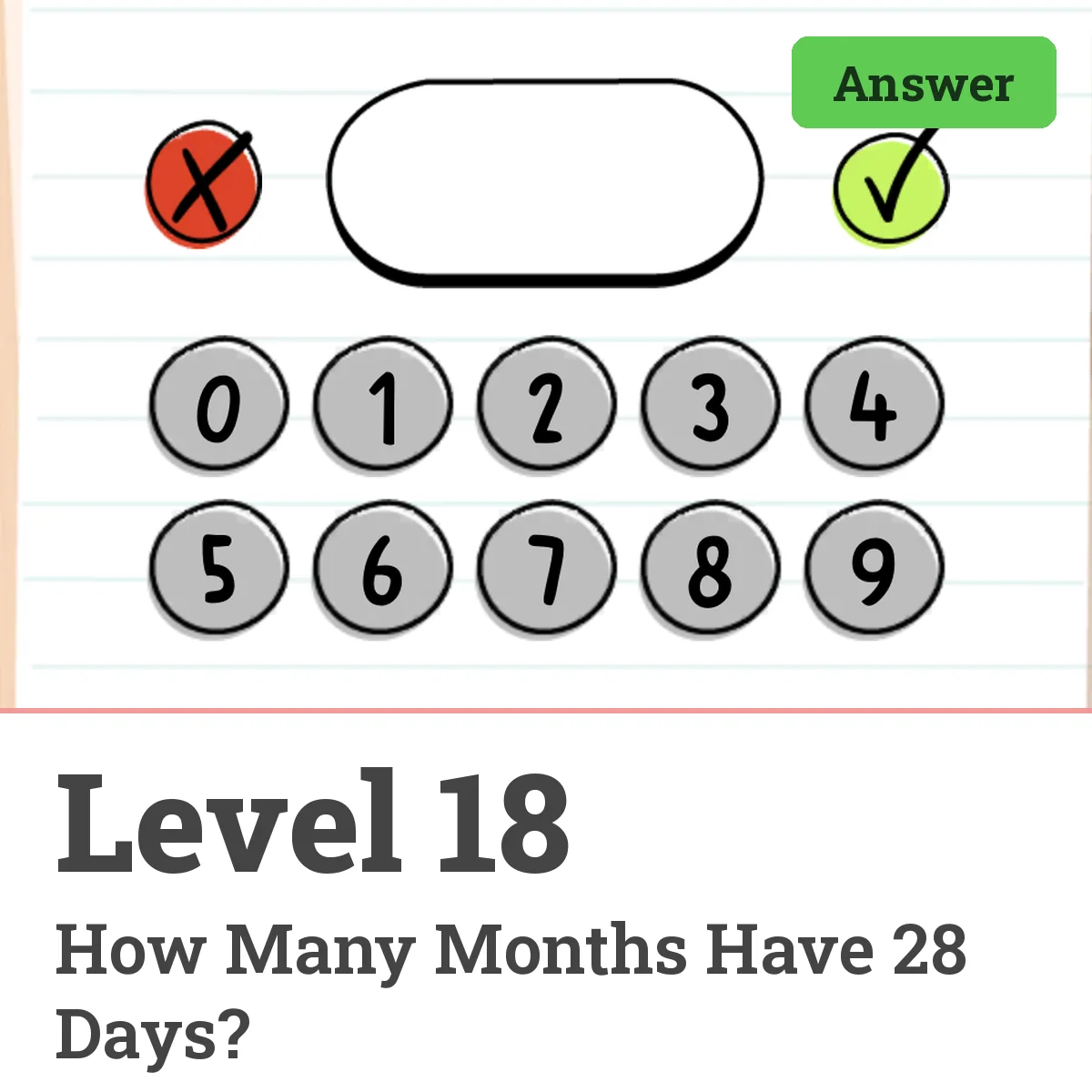 Brain Test: Tricky Puzzles Level 18 answer – How Many Months Have 28 Days?