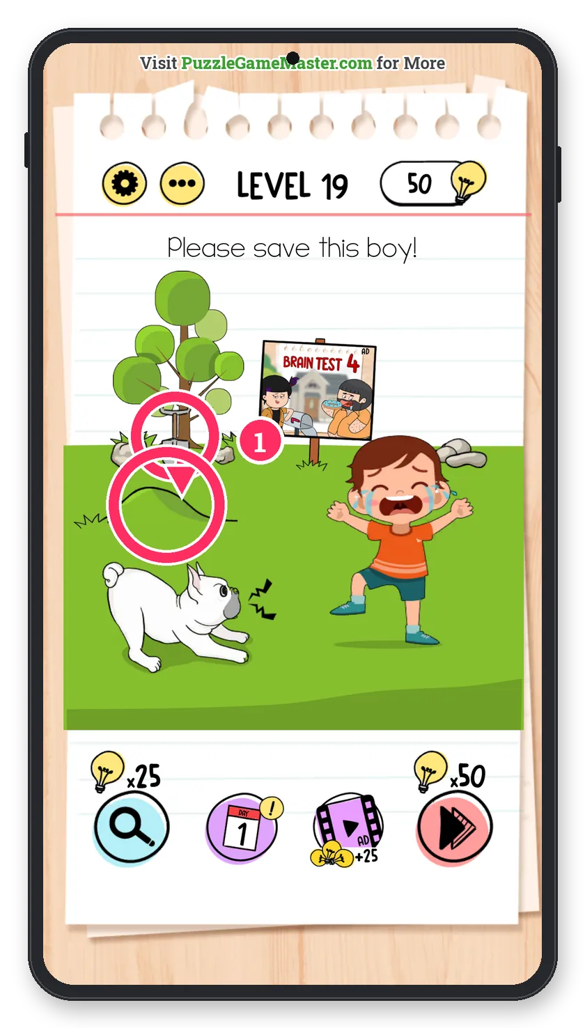 Brain Test: Tricky Puzzles Level 19 step 1: Dig the mound