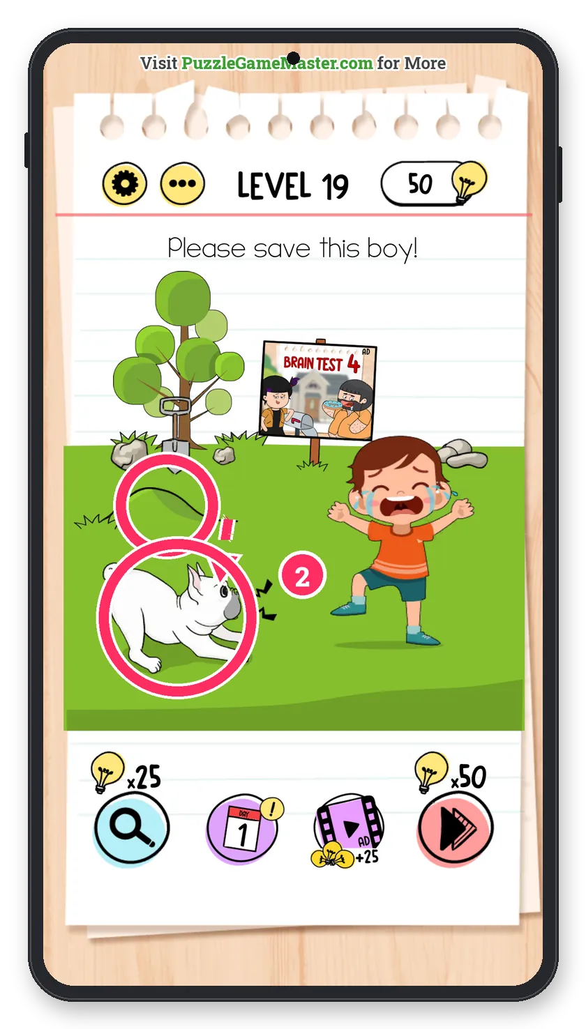 Brain Test: Tricky Puzzles Level 19 step 2: Give the bone to the dog