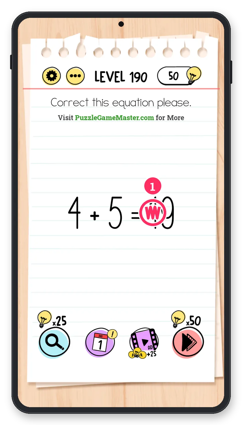 Brain Test: Tricky Puzzles Level 190 answer with steps marked