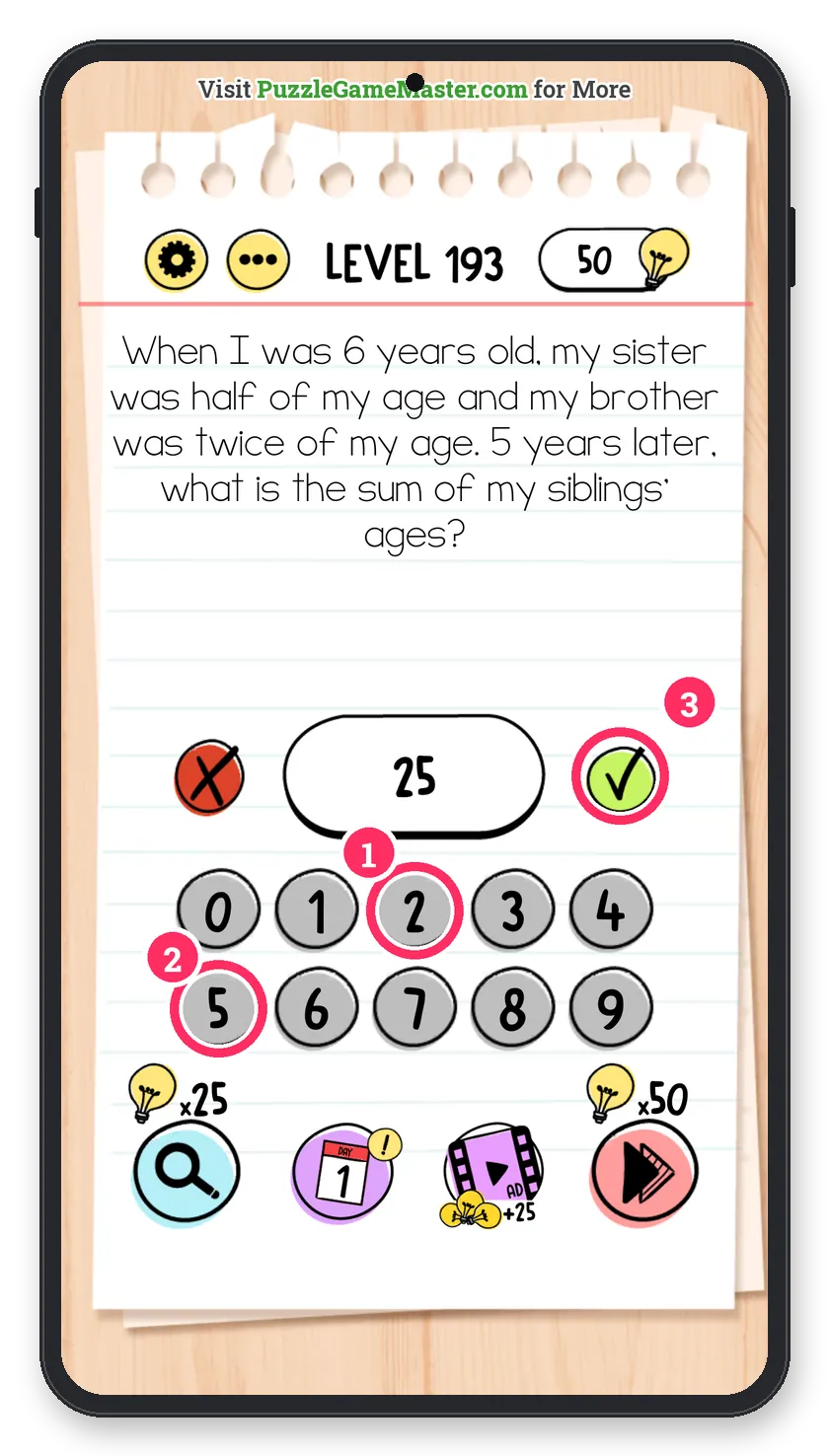 Brain Test: Tricky Puzzles Level 193 answer with steps marked