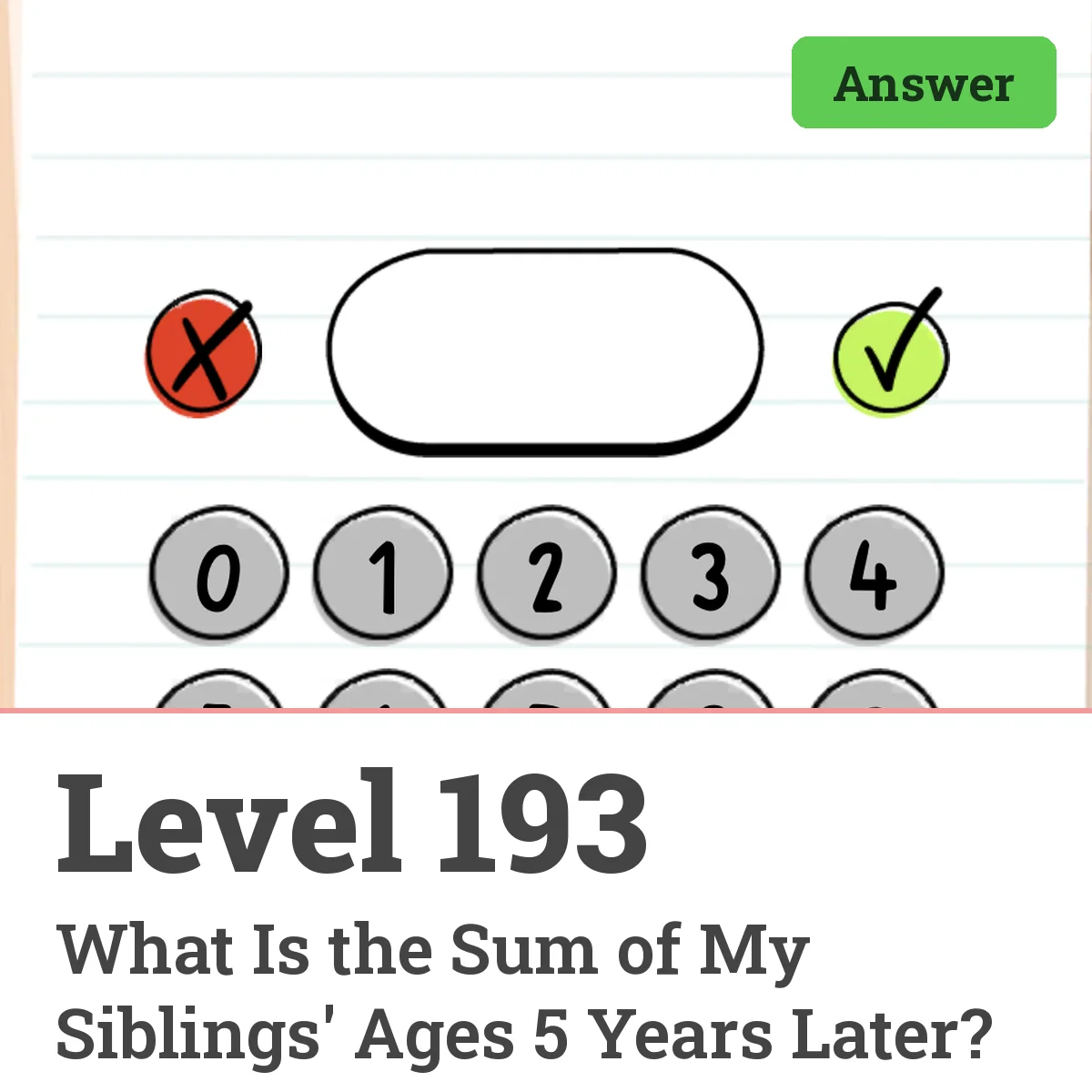Brain Test: Tricky Puzzles Level 193 answer – What Is the Sum of My Siblings' Ages 5 Years Later?
