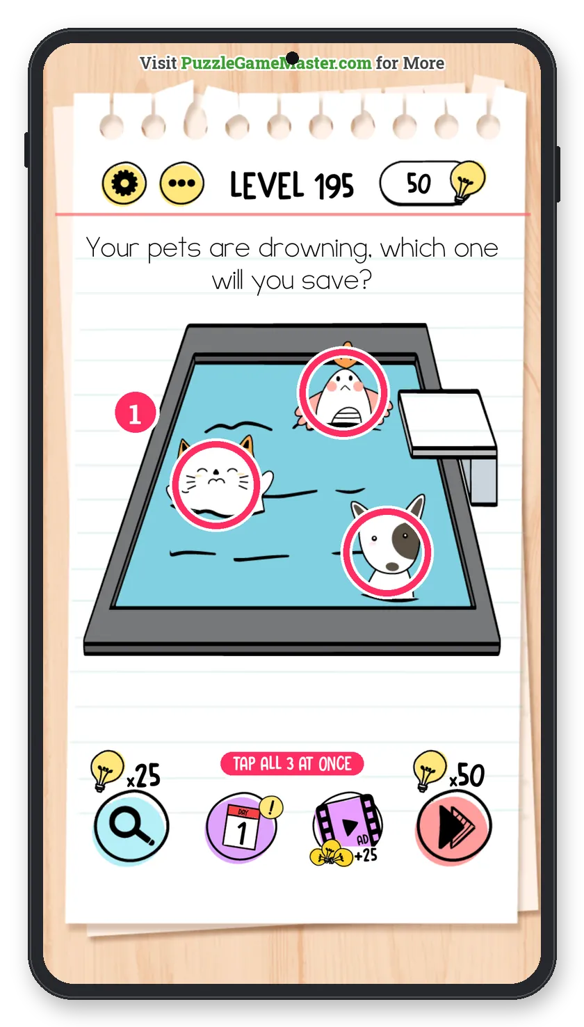 Brain Test: Tricky Puzzles Level 195 answer with steps marked
