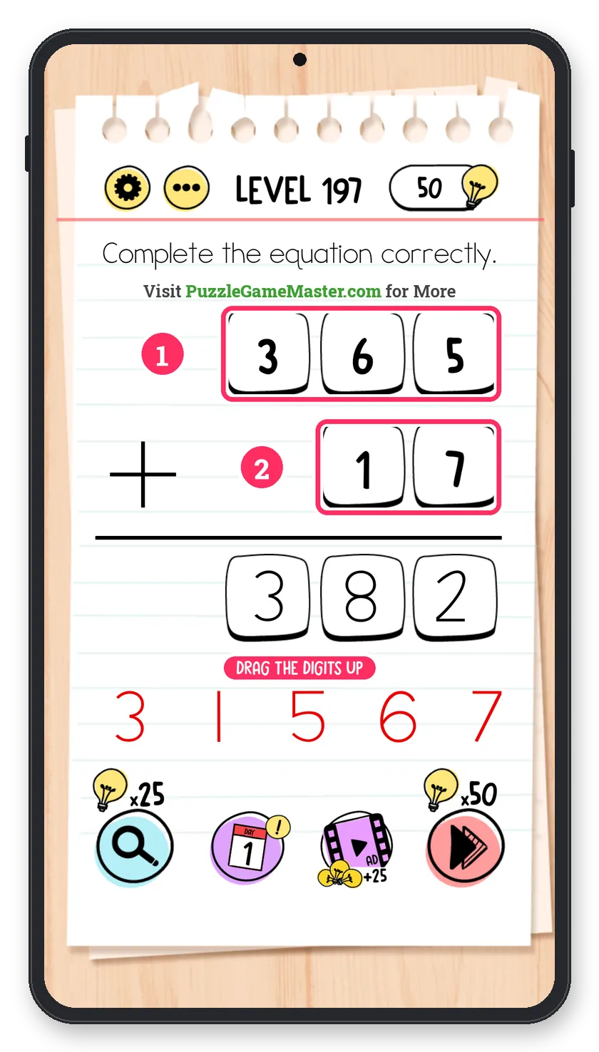 Brain Test: Tricky Puzzles Level 197 answer with steps marked