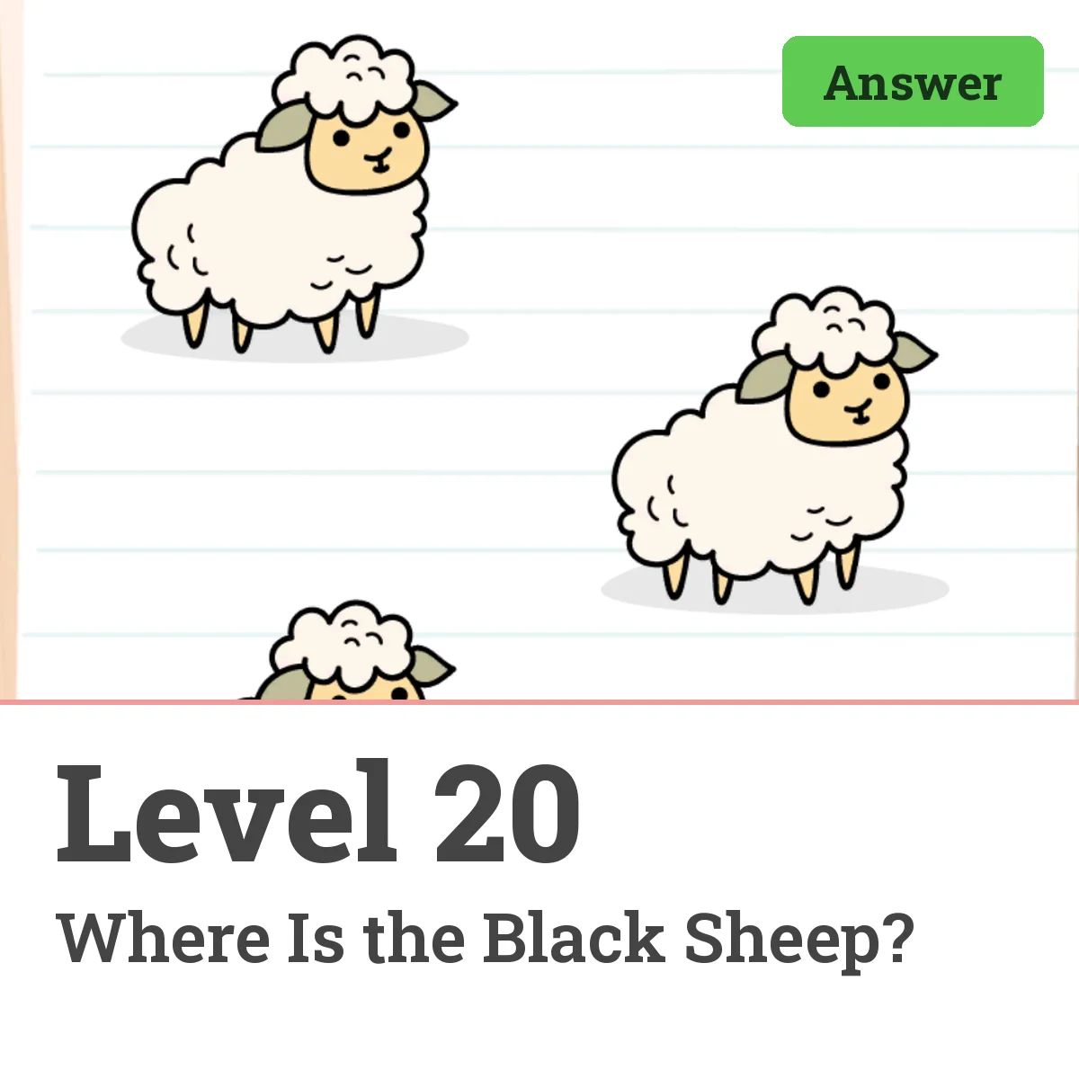 Brain Test: Tricky Puzzles Level 20 answer – Where Is the Black Sheep?