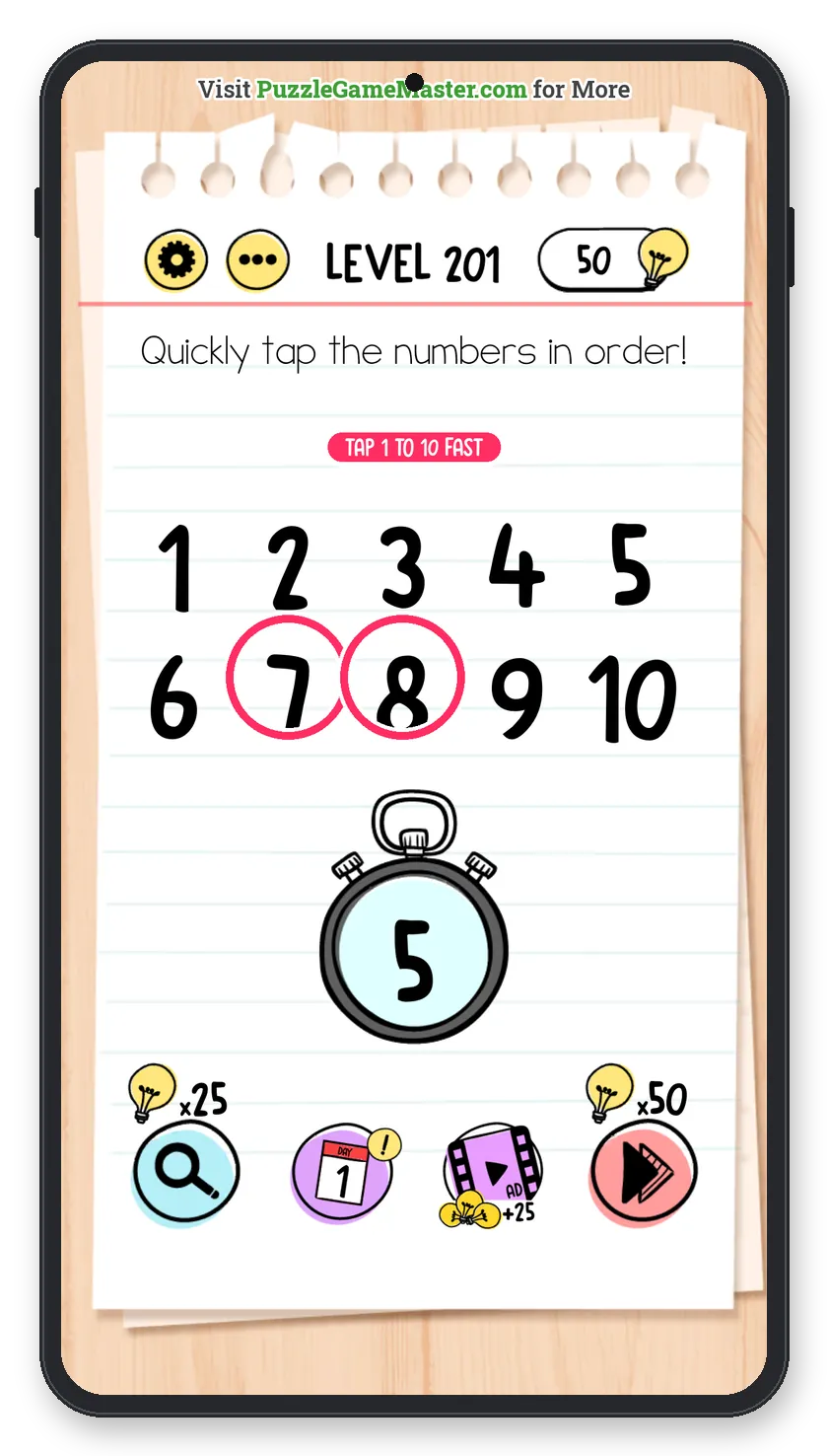 Brain Test: Tricky Puzzles Level 201 answer with steps marked