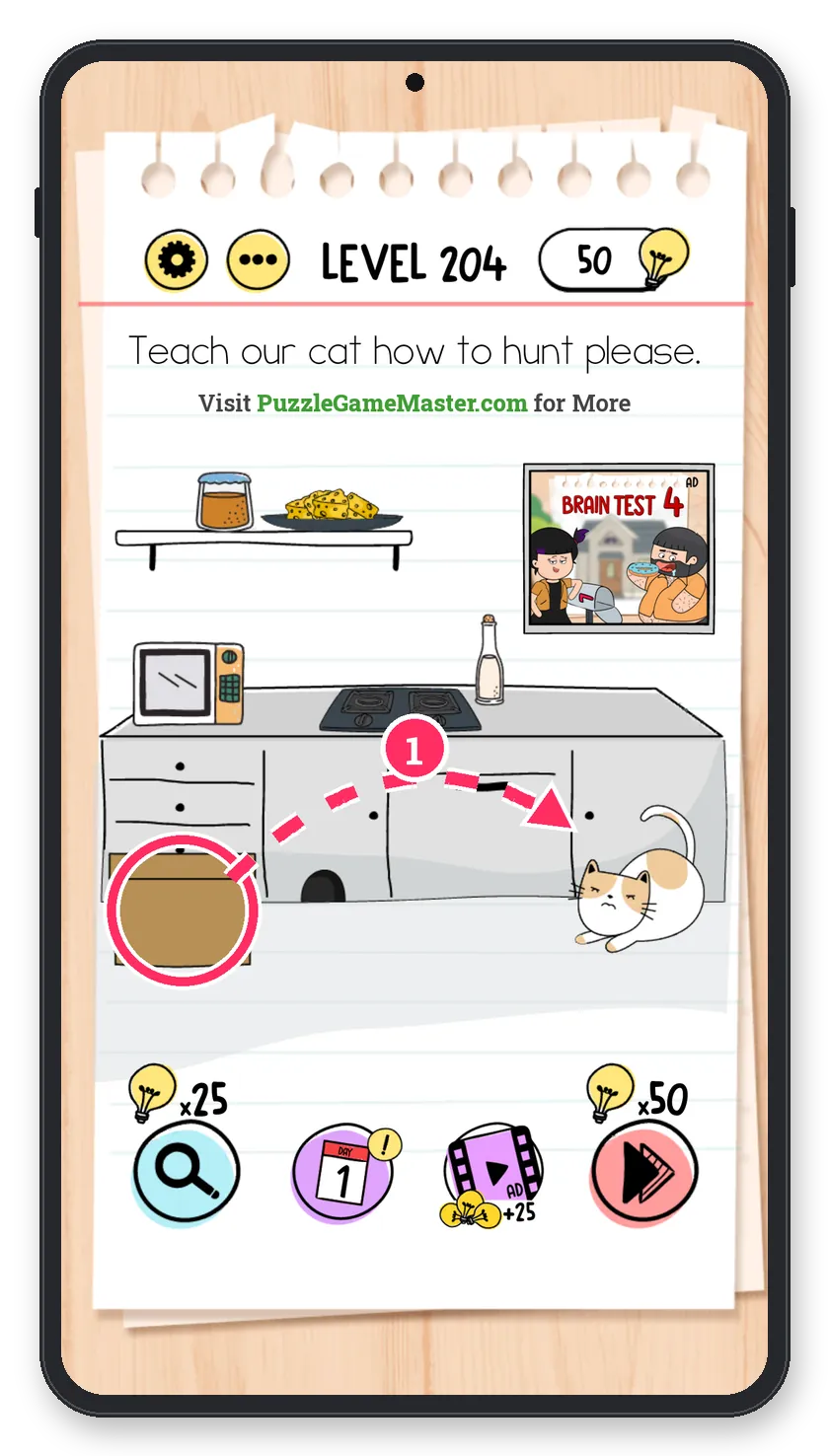 Brain Test: Tricky Puzzles Level 204 step 1: Hide the cat