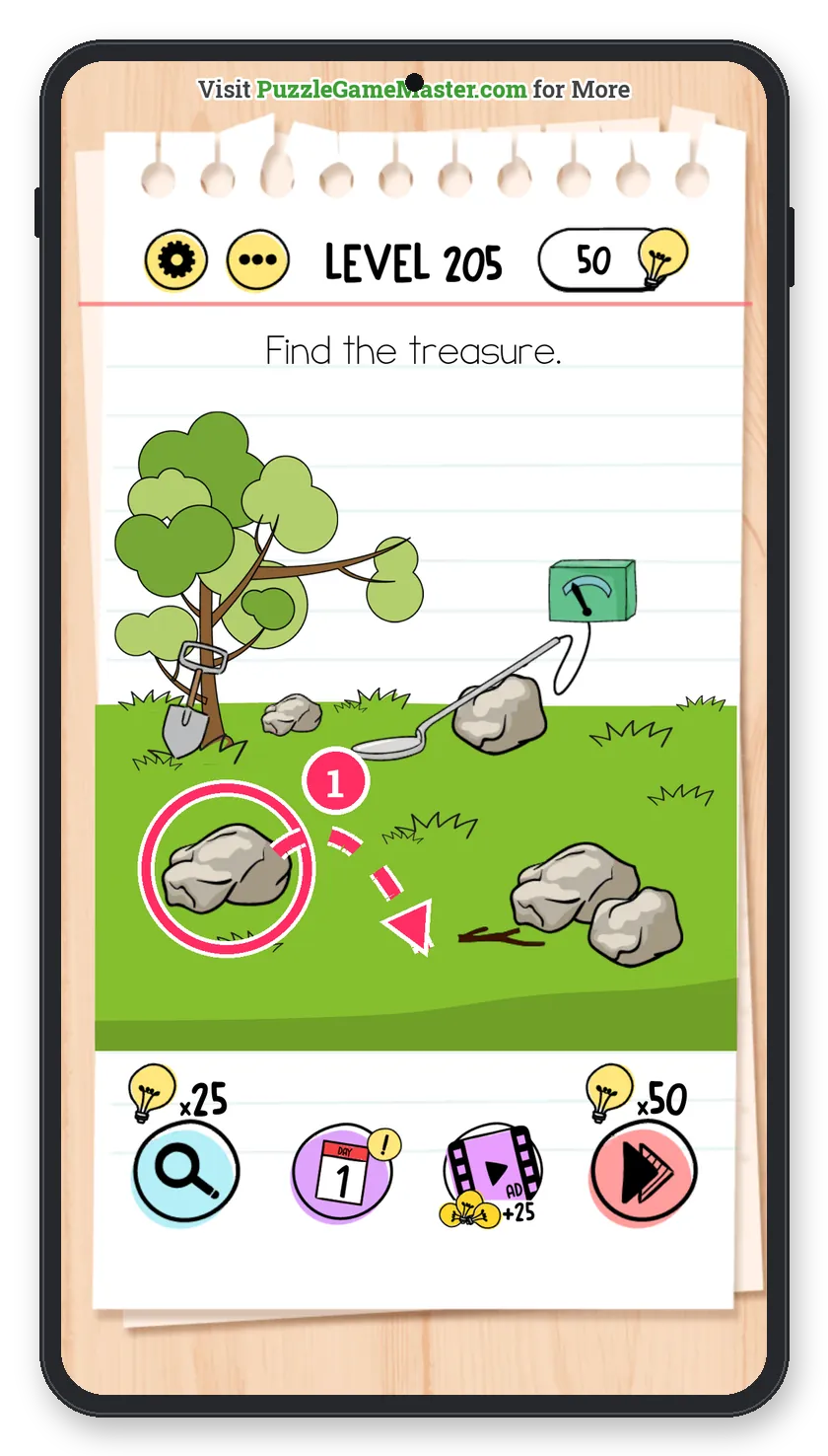 Brain Test: Tricky Puzzles Level 205 step 1: Look under the rock