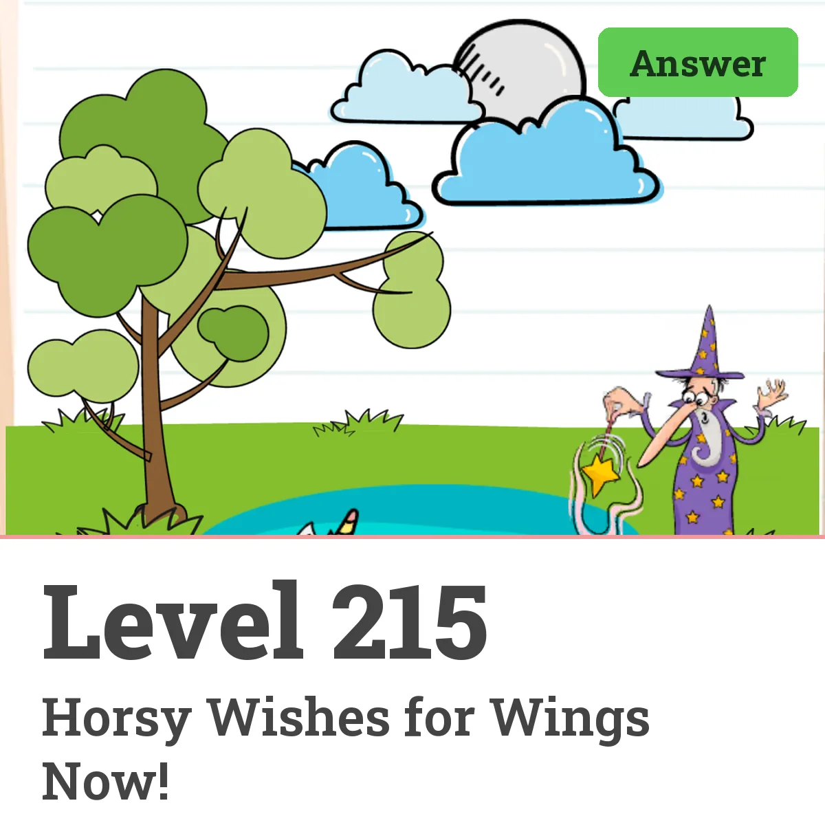 Brain Test: Tricky Puzzles Level 215 answer – Horsy Wishes for Wings Now!