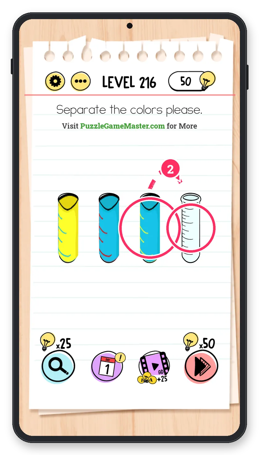 Brain Test: Tricky Puzzles Level 216 step 2: Pour the second blue