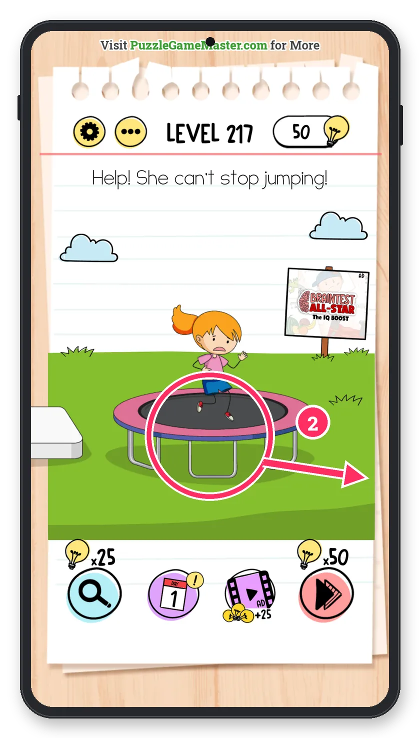 Brain Test: Tricky Puzzles Level 217 step 2: Remove the trampoline