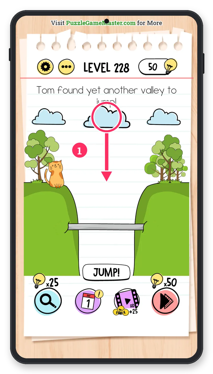 Brain Test: Tricky Puzzles Level 228 step 1: Place the cloud
