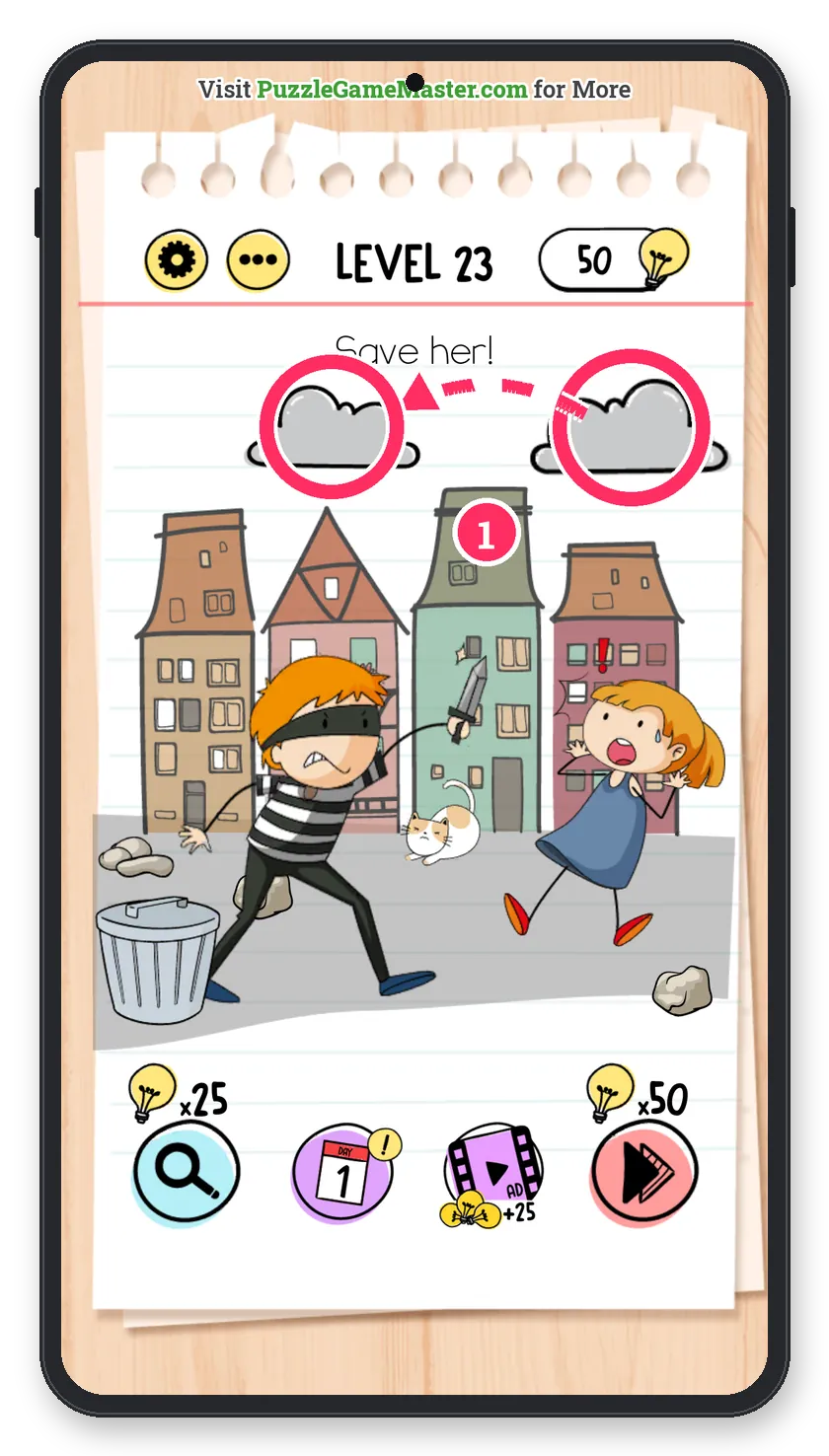 Brain Test: Tricky Puzzles Level 23 answer with steps marked