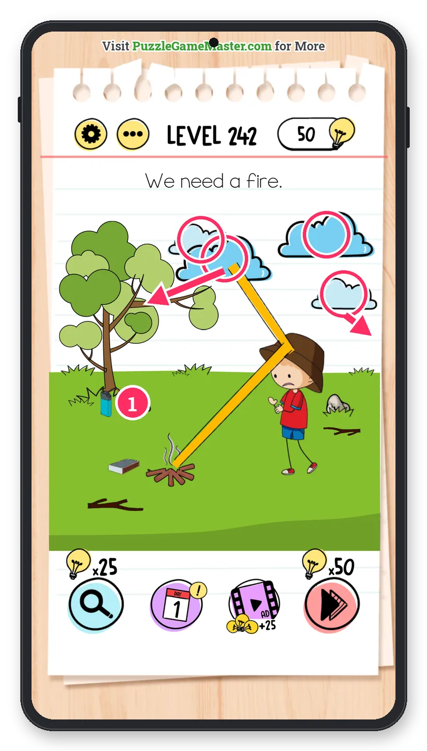 Brain Test: Tricky Puzzles Level 242 step 1: Clear the sky
