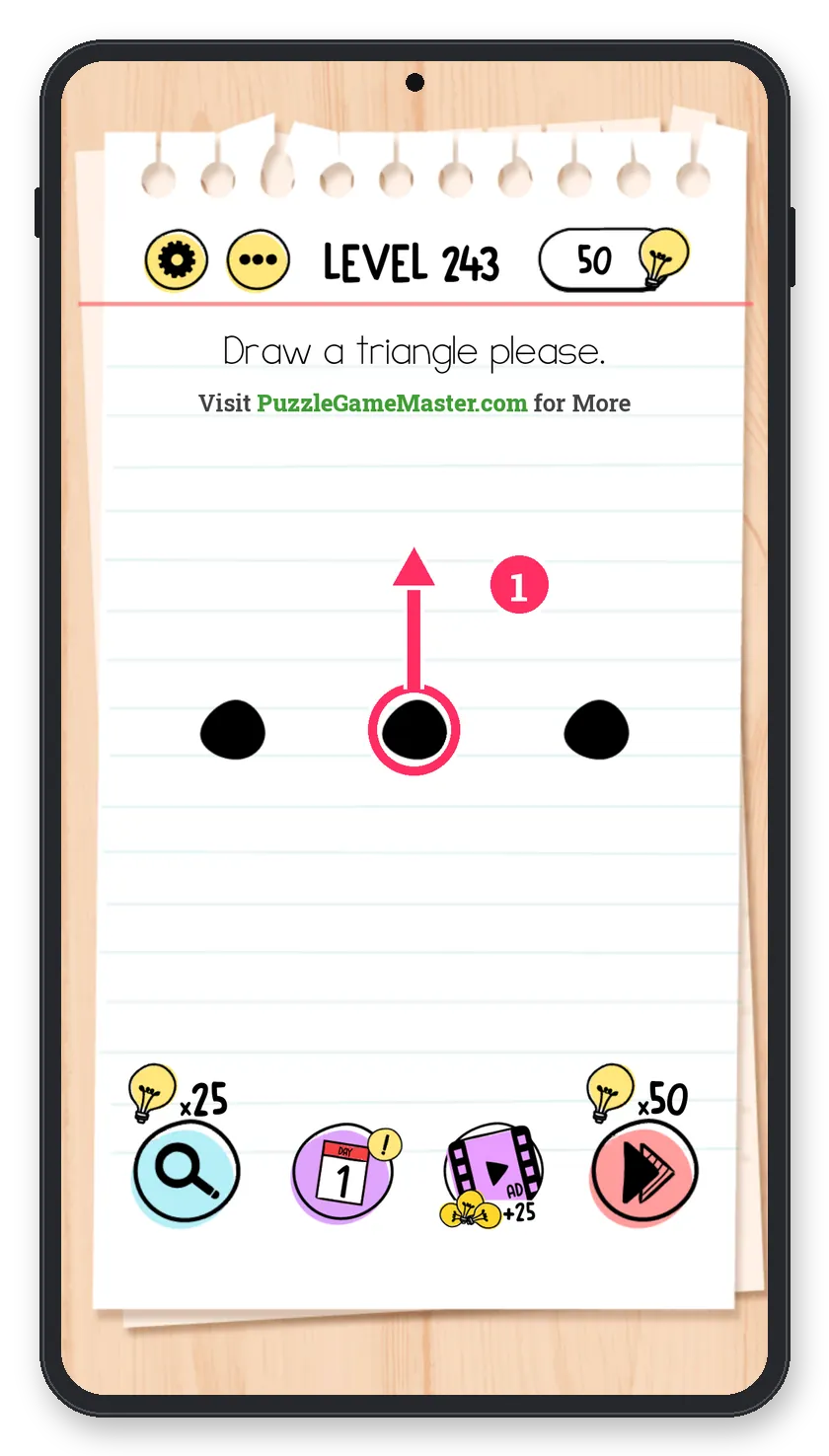 Brain Test: Tricky Puzzles Level 243 step 1: Move the middle dot