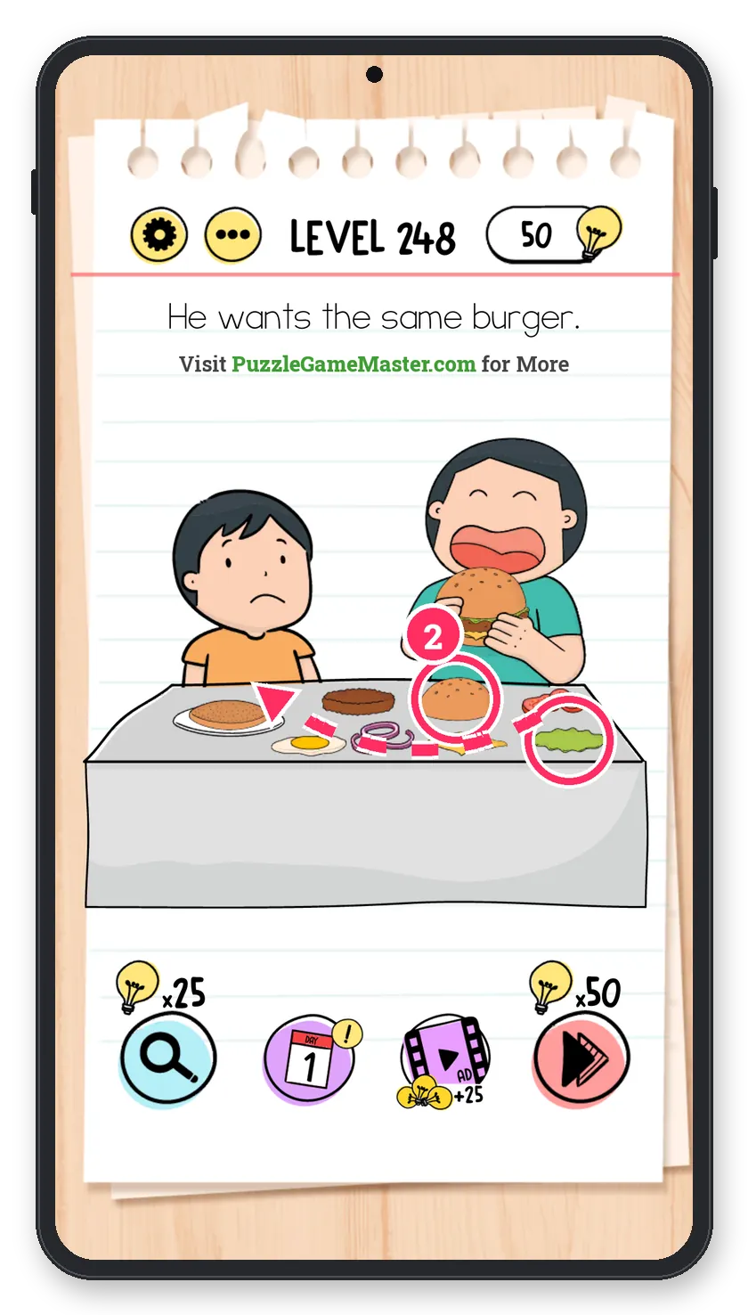 Brain Test: Tricky Puzzles Level 248 step 2: Lettuce and bun