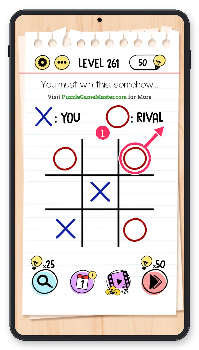 Brain Test: Tricky Puzzles Level 261 step 1: Move the O